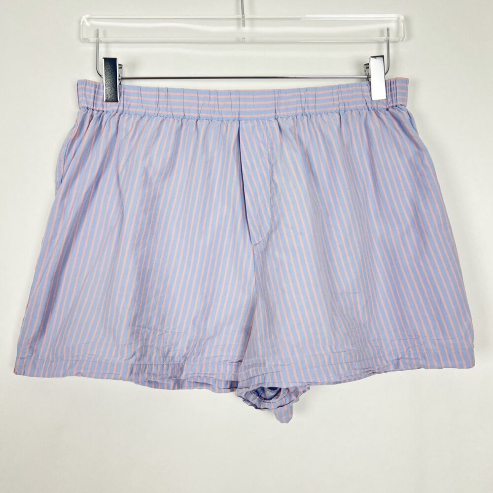 Reformation Willow Pajama Set Cropped Top Boxer Shorts Striped Blue Peach Size L - Picture 3 of 16